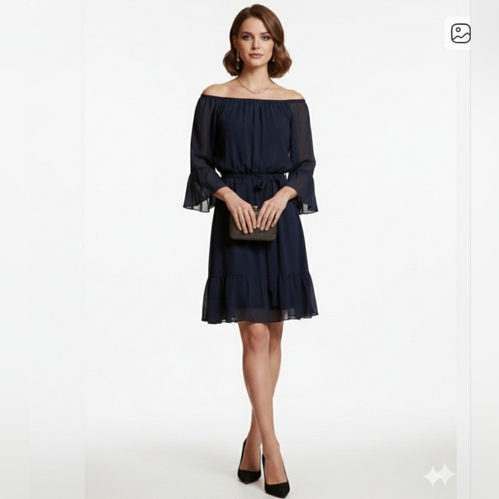 MSK Women's Long Sleeve Dress in Deep Blue Party Dress Valentine Outfit Size L